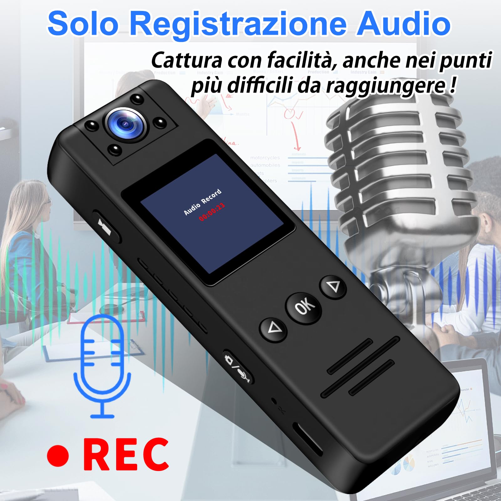 TANGMI Videocamera Body, Obiettivo Rotante a 180° con Video e Audio Body Cam, HD 1080P Grandangolo a 120°, Visione Notturna Rilevamento del Movimento Bodycam con Attacco a Dado da 1/4” per Biciclette