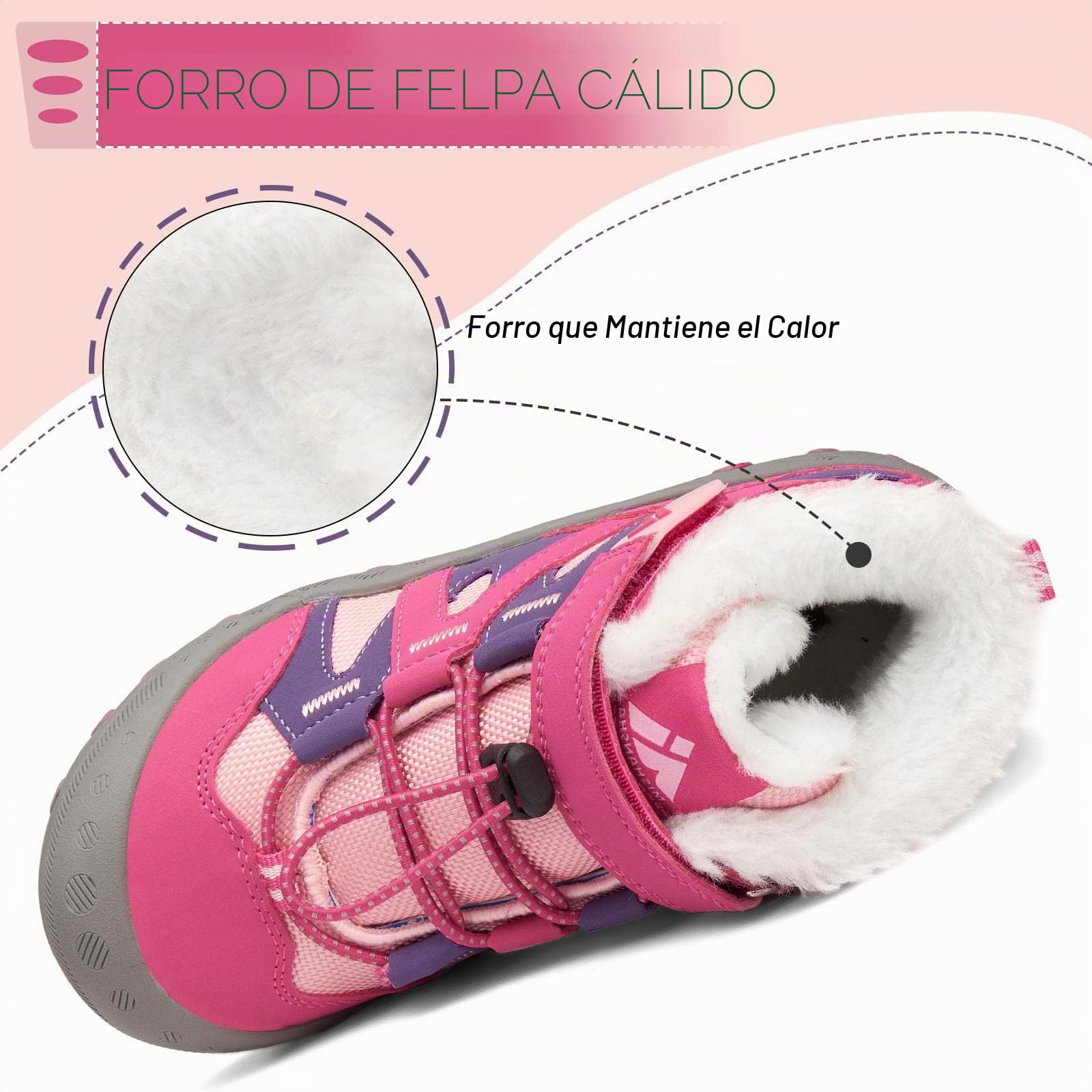 Mishansha Botas de Nieve Niño Botas Antideslizantes, Pink 27 | Forro cálido, cierre de autollenado, puntera reforzada, suela con dibujo, colegio, paseos, nieve