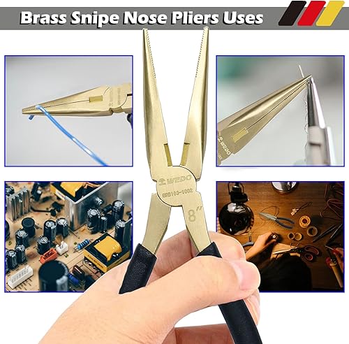 Miniatura 6 de WEDO Juego de alicates de latón de 2 piezas, alicates de punta larga de 8 pulgadas con mango antideslizante, alicates de punta de franja, longitud