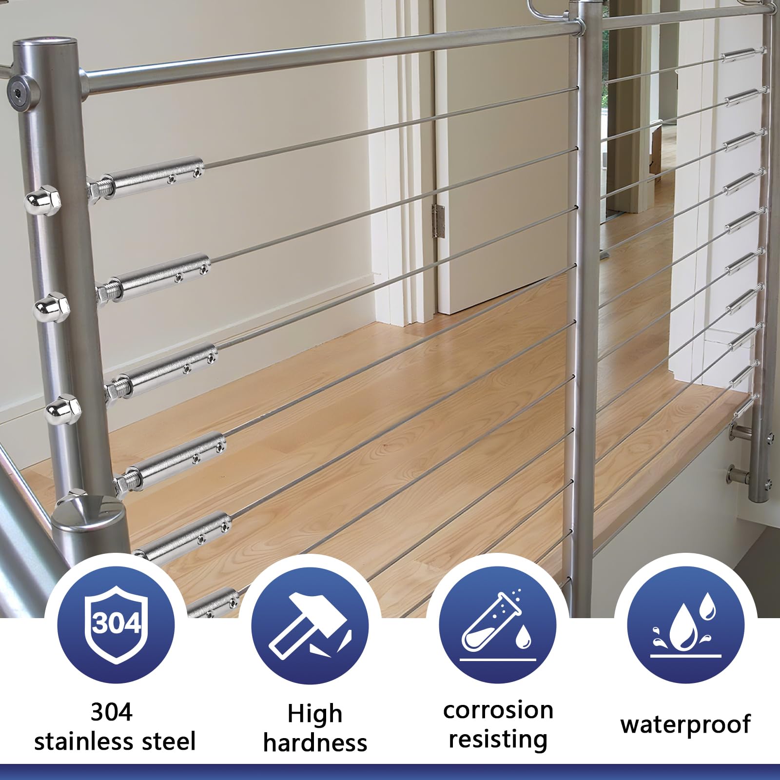 10 Terminali per cavo 4 mm Tensionatore inox con vite e chiave Allen, Fissaggio professionale per cavi metallici, perfetto per ringhiere e strutture decorative