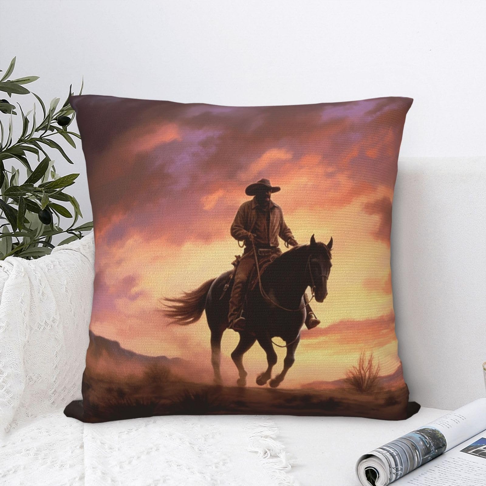 FodPand Luxury Velvet Throw Pillow Covers 24"x24" Super Soft Decorative Pillow Cases - Cowboy West Pillowcases Modern Lumbar Cushion Cases for Couch Sofa Bed Pillow Shams