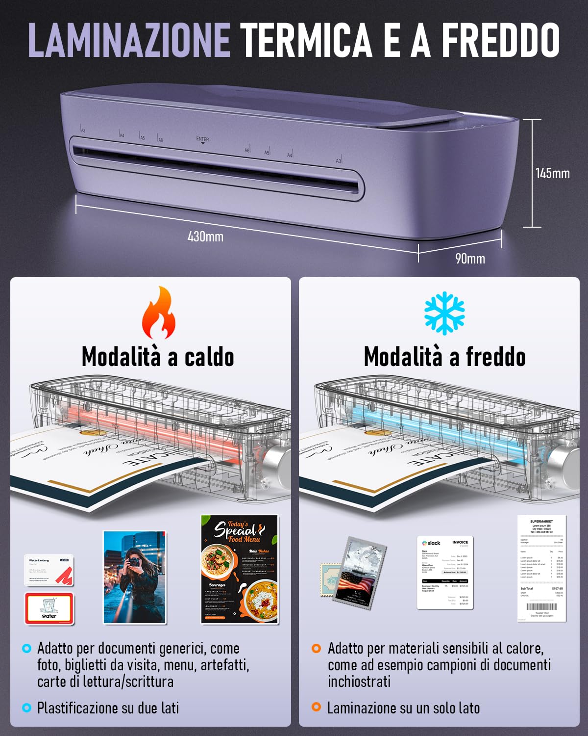 Plastificatrice A3 con 30 Foglio di Laminazione, Caldo e Freddo Plastificatore per A3 A4 A5 A6, 9 in 1 Macchina Plastificatrice con Taglierina e Arrotondatore per Scuola, Ufficio, Casa