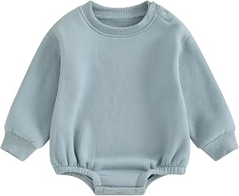 Newborn Warm Sweatshirt Romper Baby Boy Girl Solid Crewneck Long Sleeve Fleece Sweater Bodysuit Thick Winter Clothes