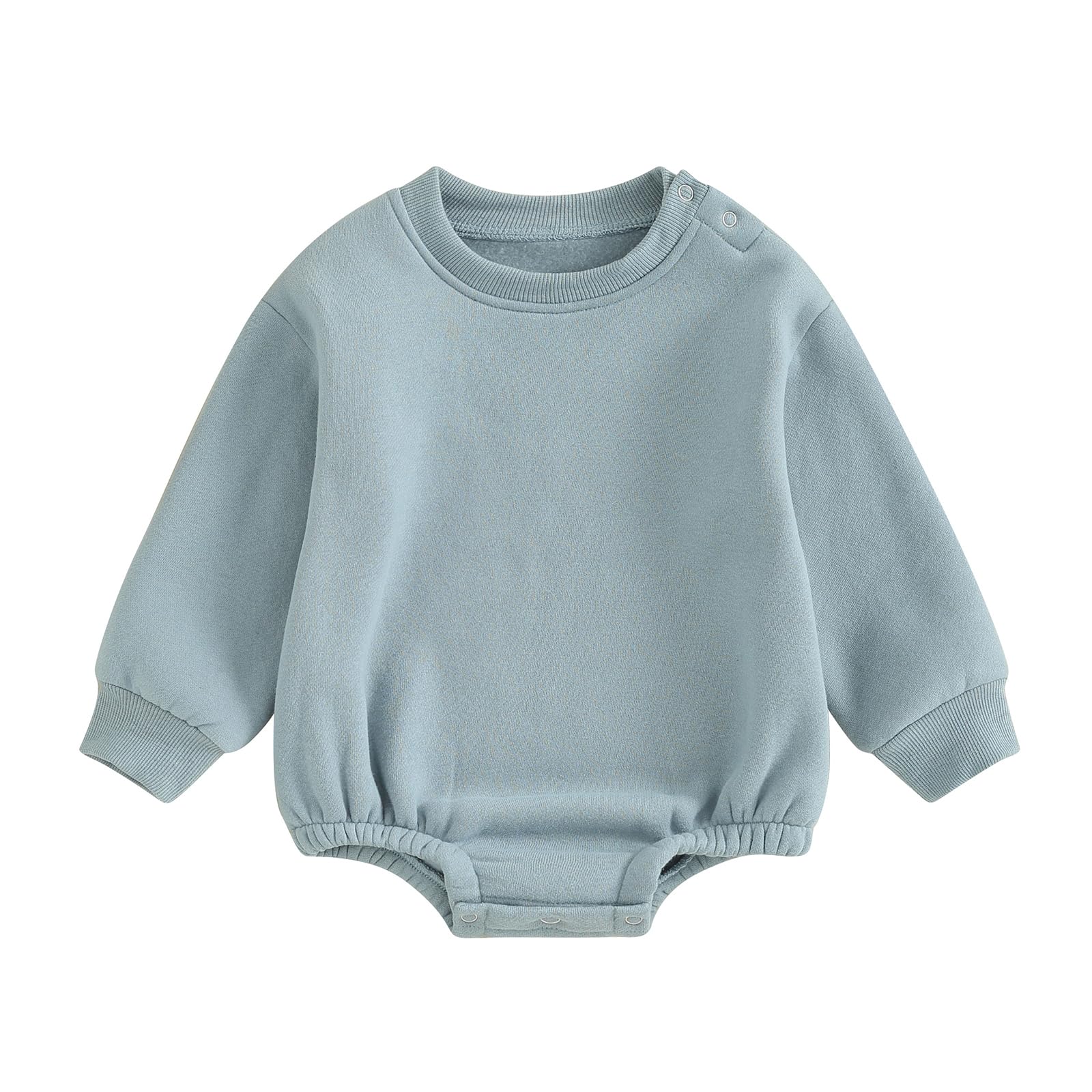 Baby Boy Girl Fleece Sweatshirt Romper Solid Color Long Sleeve Sweater Bubble Onesie Warm Fall Winter Clothes (Blue, 0-3 Months)
