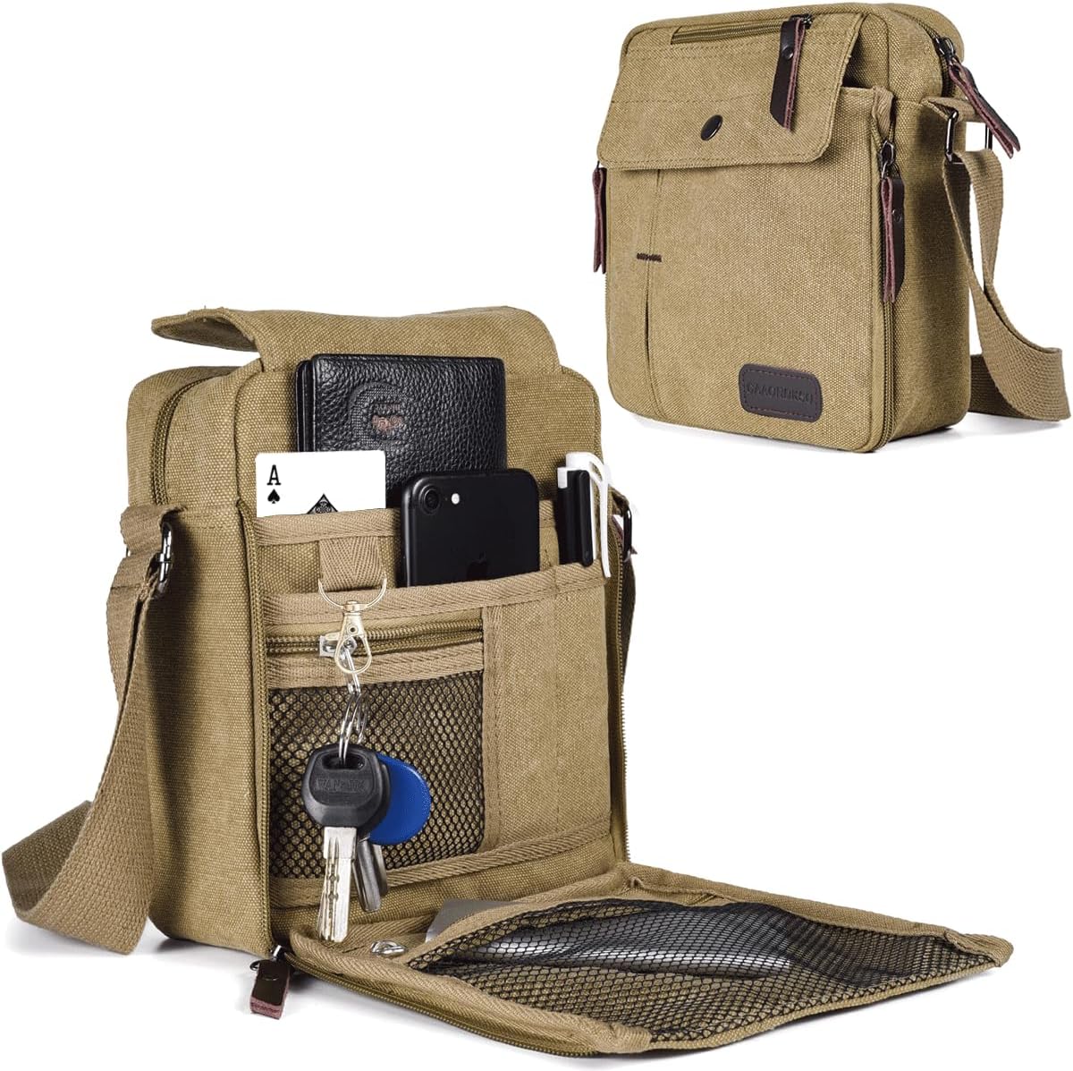 Canvas Vintage Messenger Bag Mini Crossbody Bag Shoulder Bag for Men, Small Messenger Satchel Bag Purse for Women - Image 3