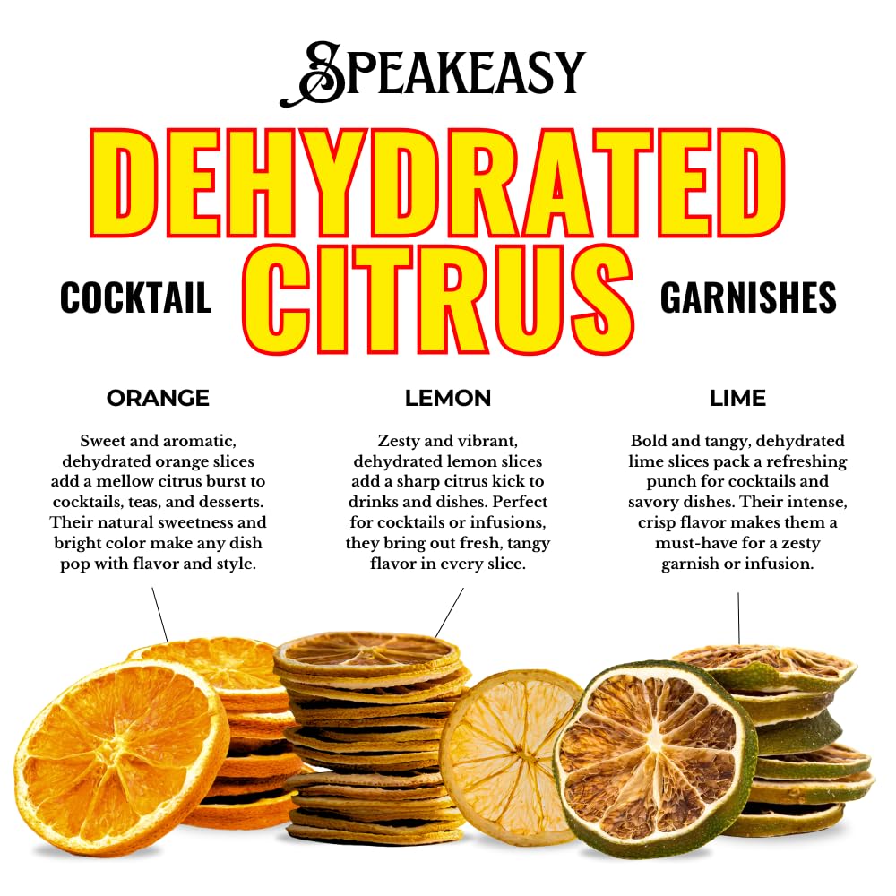 Speakeasy Premium Dried Citrus Slices 3-Pack Variety (Orange, Lemon & Lime) 5oz Total | All-Natural Dehydrated Fruit Garnish for Cocktails, Mocktails, Bartenders, Mixologists, and Drink Decor
