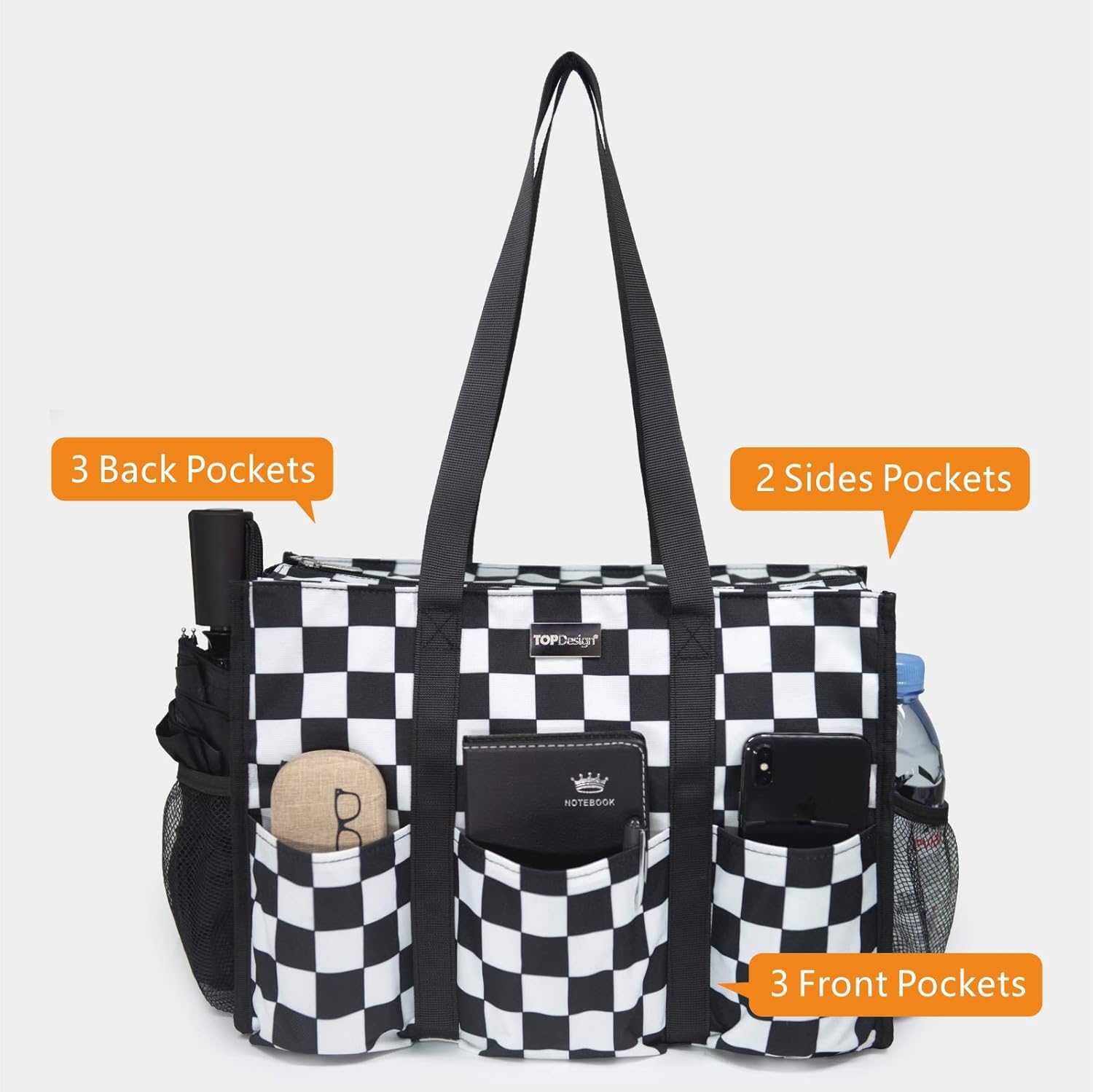 TOPDesign Utility Water Resistant Tote Bag with 13 Pockets, Top Zipper Closure & Thick Bottom Support, for Working Women - Image 3