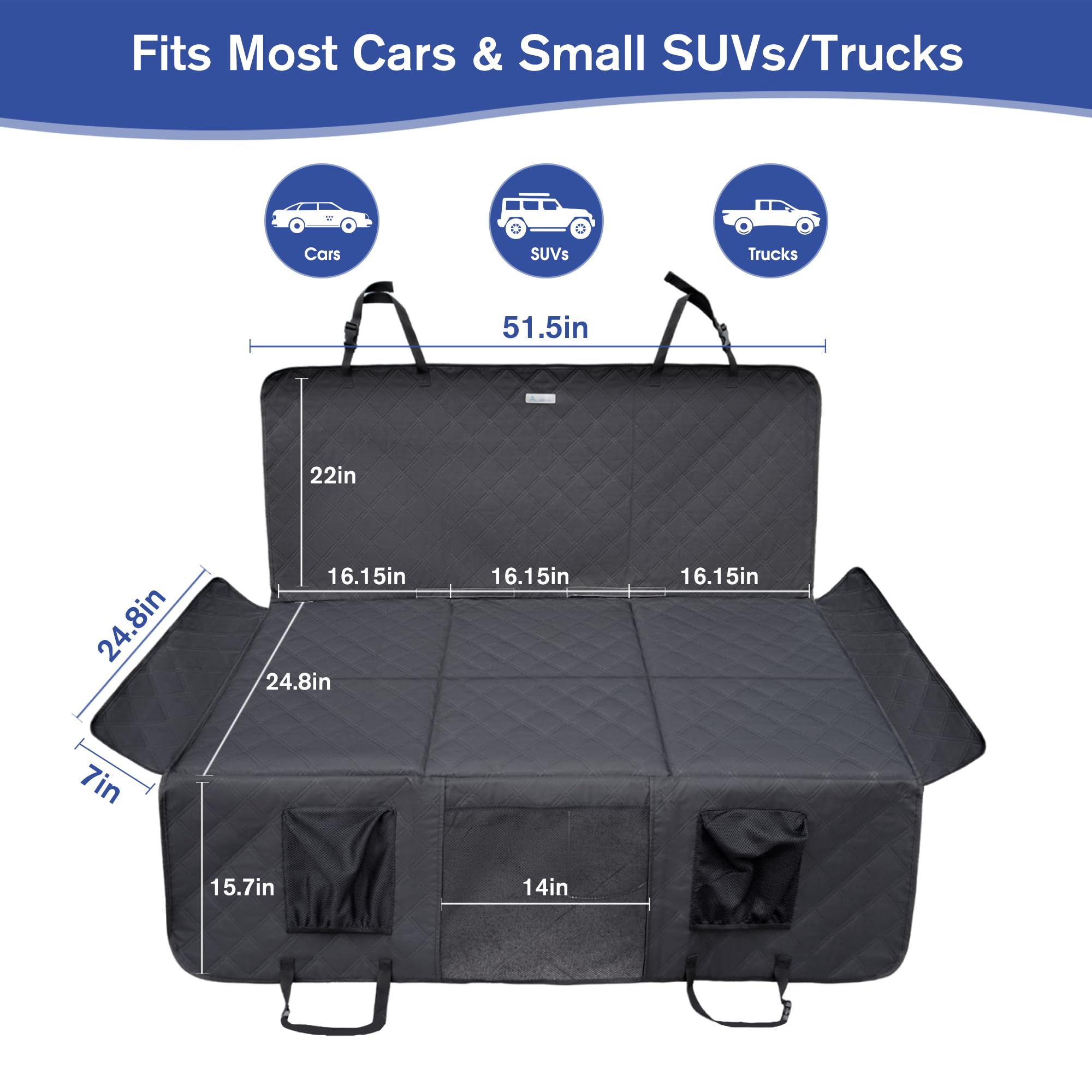 Back Seat Extender for Dogs- Hard Bottom Car Seat Cover for Pets, Heavy-Duty 900D Waterproof Non-Slip Dog Hammock for Most Cars, SUVs, & Small Trucks (Black, Regular) - image 5
