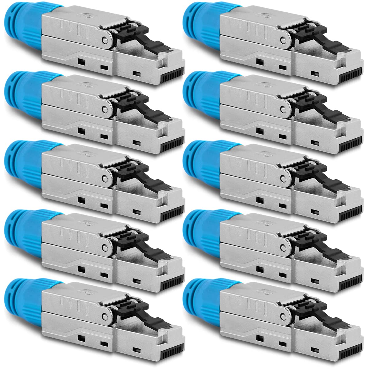 NAUC CAT 8 RJ45 Netzwerkstecker - 10x RJ45 Stecker Steckverbinder - mit Zugentlastung - geschirmt - werkzeuglos - CAT 8 CAT8.1 LAN Netzwerkkabel Stecker