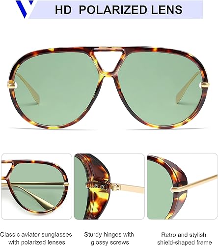Miniatura 4 de VANLINKER - Gafas de sol de aviador polarizadas de gran tamaño, modernas, para mujeres y hombres, estilo retro, redondas, con protección vintage,