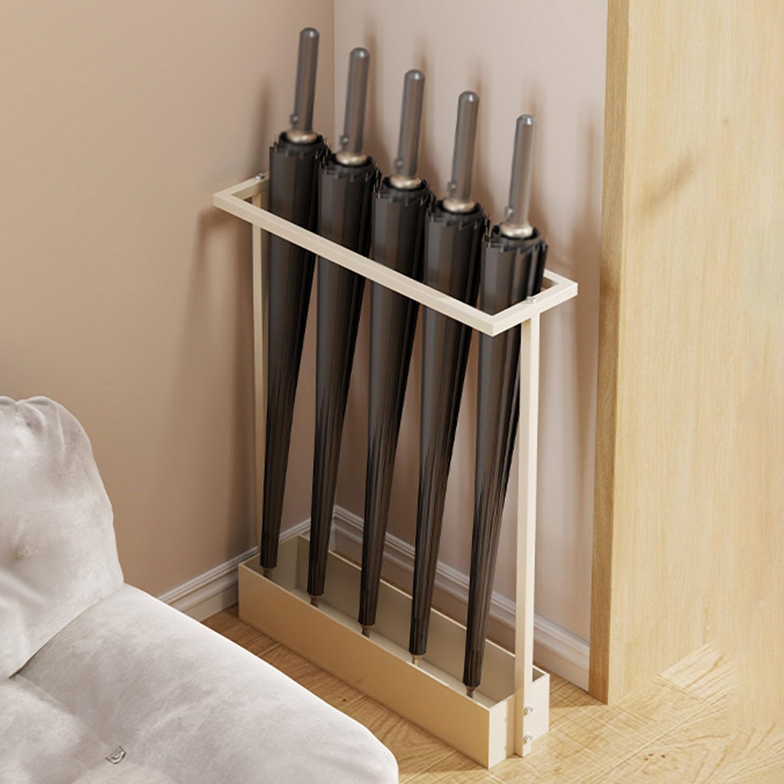 HYLYGFH Indoor Umbrella Stand Large Capacity Iron Holder SpaceSaving Storage for Tennis & Badminton Rackets Stylish Entryway Organizer (White)