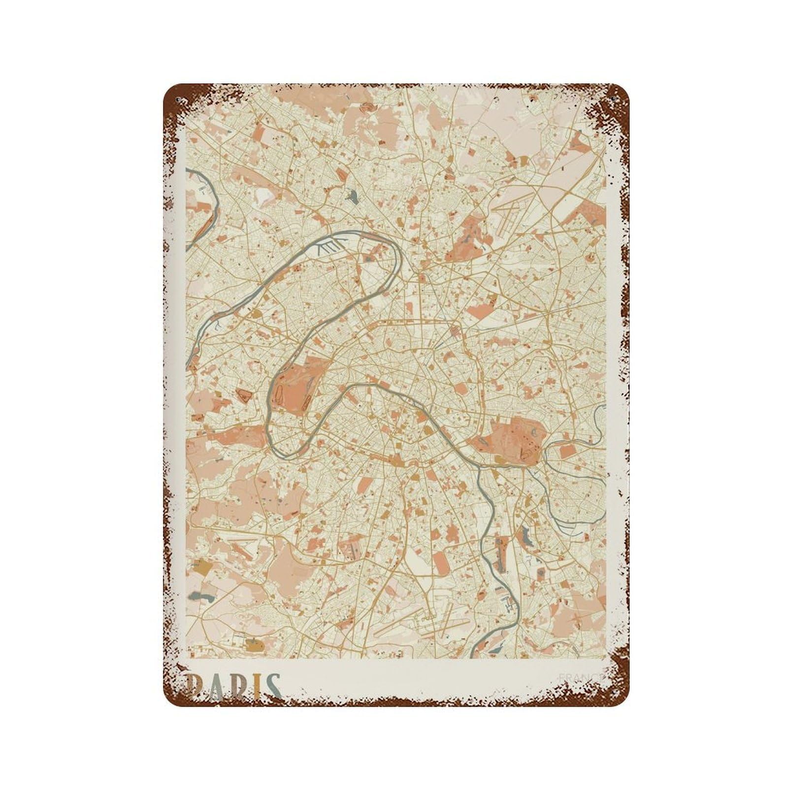 xiaoxiaoshen Paris Map City Travel Decor France Boho Wall Decor Art Metal Tin Poster Modern Home Decor Art Home Bar Shop Decorations Vintage Sign 40x30cm