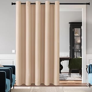DWCN Beige Blackout Curtain Panel for Bedroom - Thermal Insulated Energy Saving Grommet Blackout Drapery for Patio Door, Room Divider Long Curtain, W72 by L72, 1 PC
