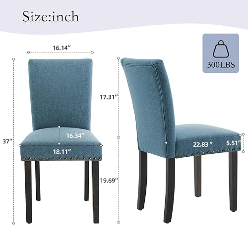 Miniatura 2 de Set of 2 Upholstered Kitchen Chairs with Nailhead Trim, Ergonomic High-Back Dining Chairs Set of 2 for Comfortable Seating, Modern Sillas De Comedor