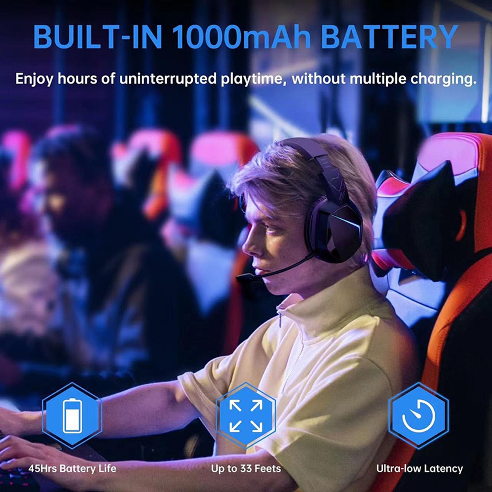 Septpenta Cuffie da Gioco Wireless da 2, 4 GHz, Illuminazione RGB, Cancellazione del Rumore a Bassa Latenza, Cuscinetti Auricolari Morbidi e Delicati sulla Pelle, Microfono Staccabile
