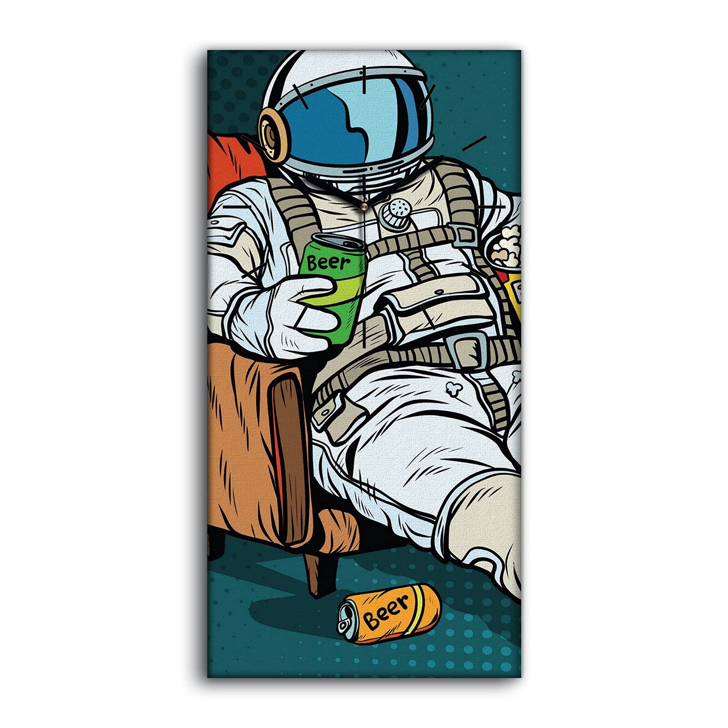Horloge sur toile 30x60cm astronaute pop rétro avec bière et mains noires sans tic-tac Coloray