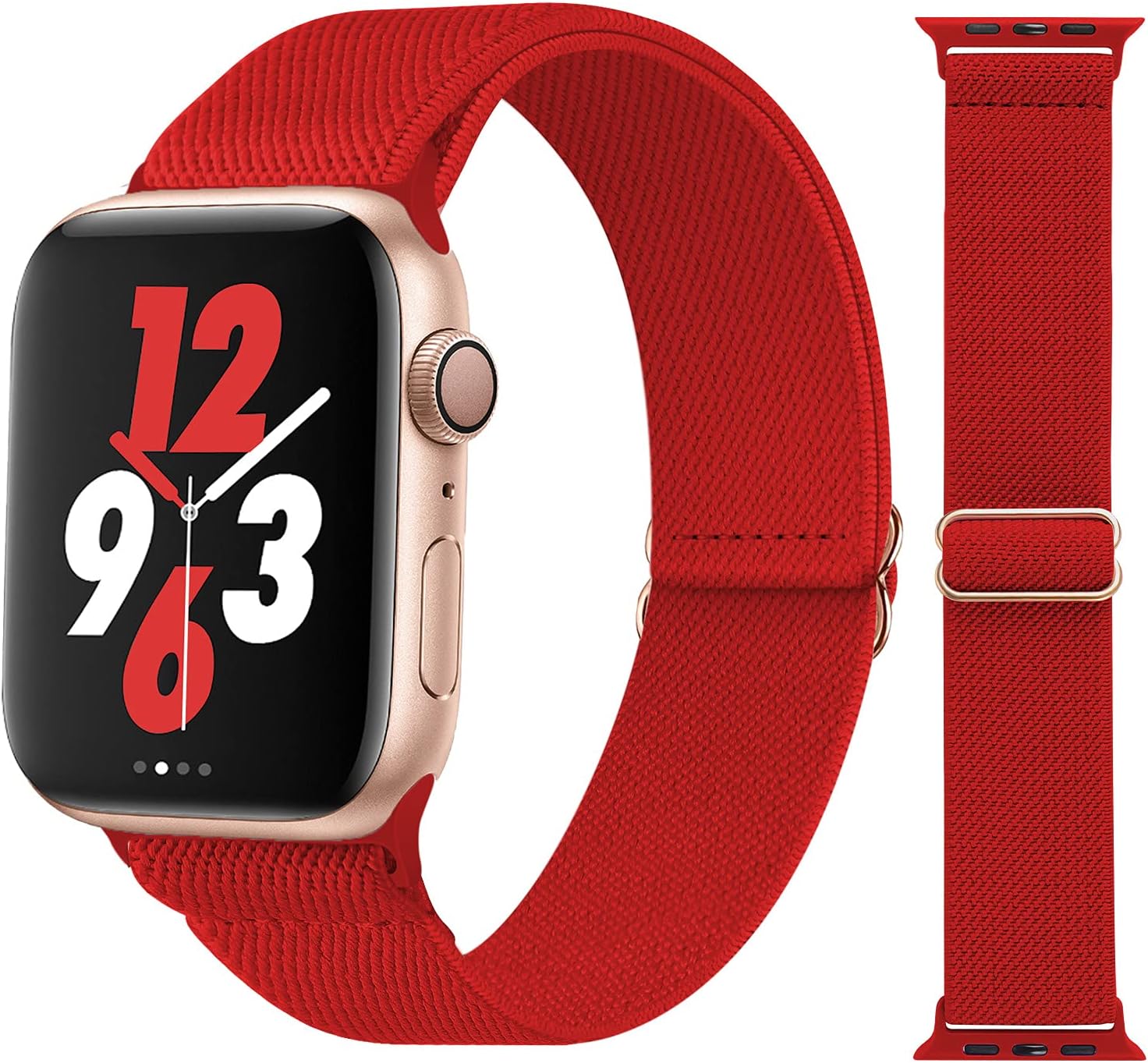 Acrbiutu Stretchy Solo Loop Nylon Bands Compatible with Apple Watch 38mm 40mm 42mm 44mm, Adjustable Braided Stretch Elastics Strap for iWatch Series 6/5/4/3/2/1 SE, Red 42mm/44mm