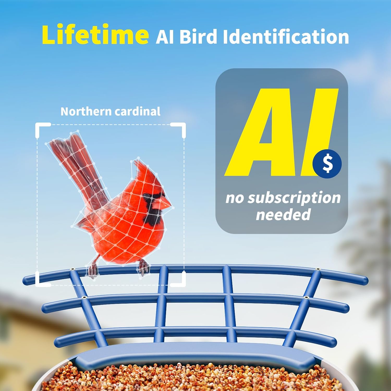 SEHMUA Bird Feeder with Camera-No Subscription Required for AI Identifies Bird Species, 6W Solar Powered Smart Bird Feeder, 2K HD Live Video View, Instant Bird Arrival Alerts for Outdoor Backyard