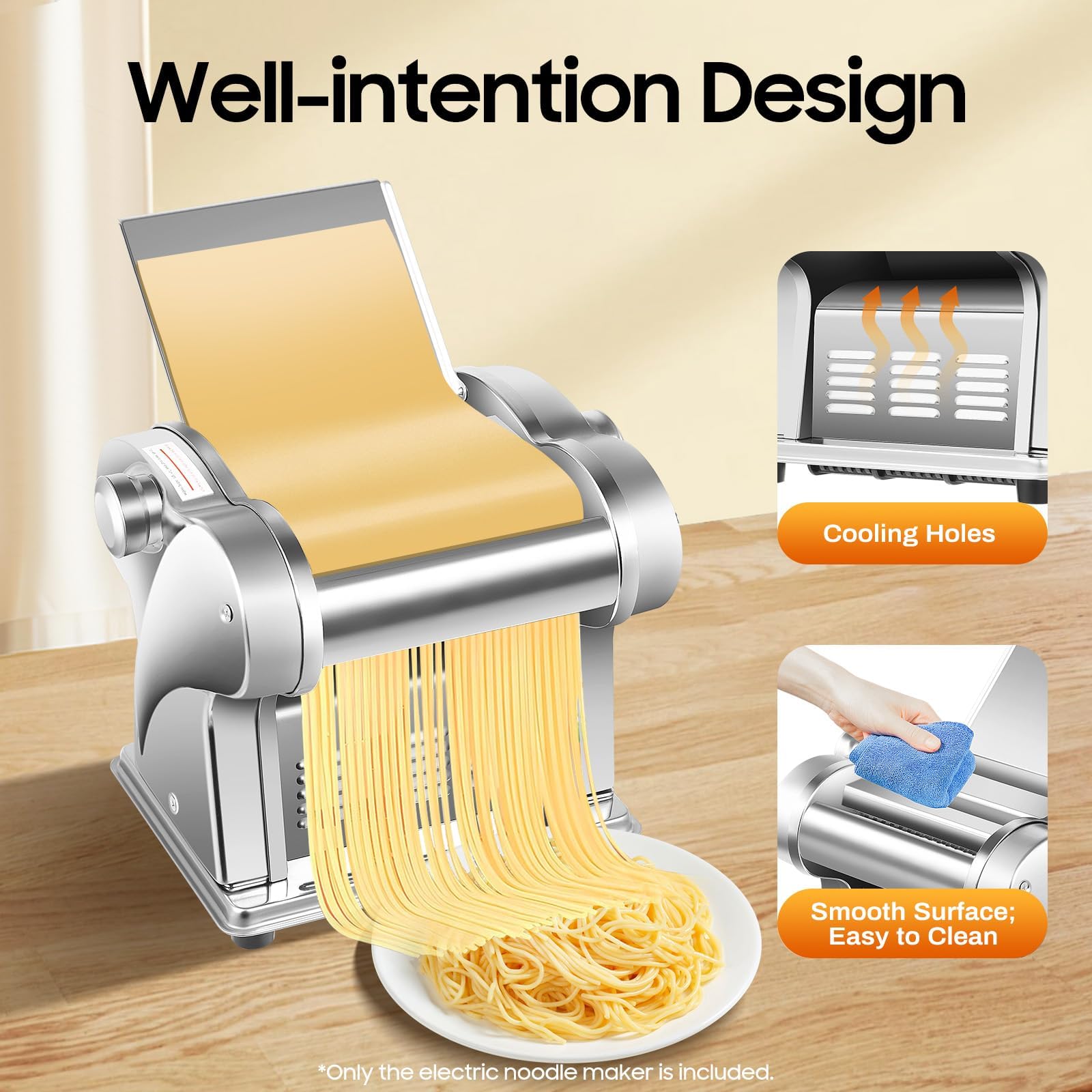 Macchina elettrica per pasta – Macchina per pasta in acciaio inox con 9 impostazioni di spessore e 2 lame di taglio per pasta fresca e cottura di spaghetti