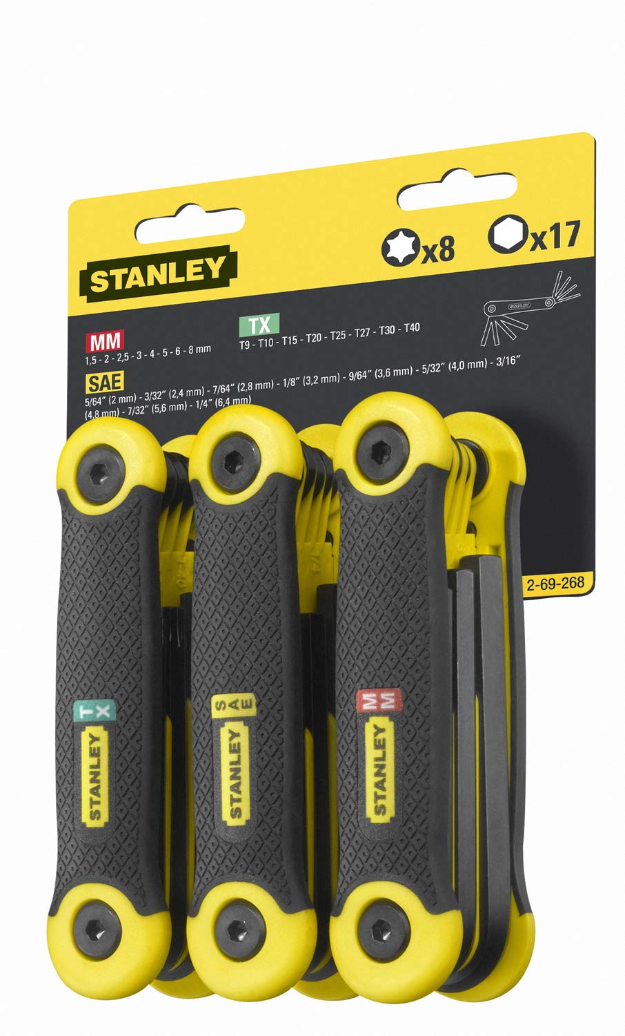 Stanley 2-69-268 - Juego de 25 piezas en packs de 3 llaves hexagonales, pulgadas y Torx
