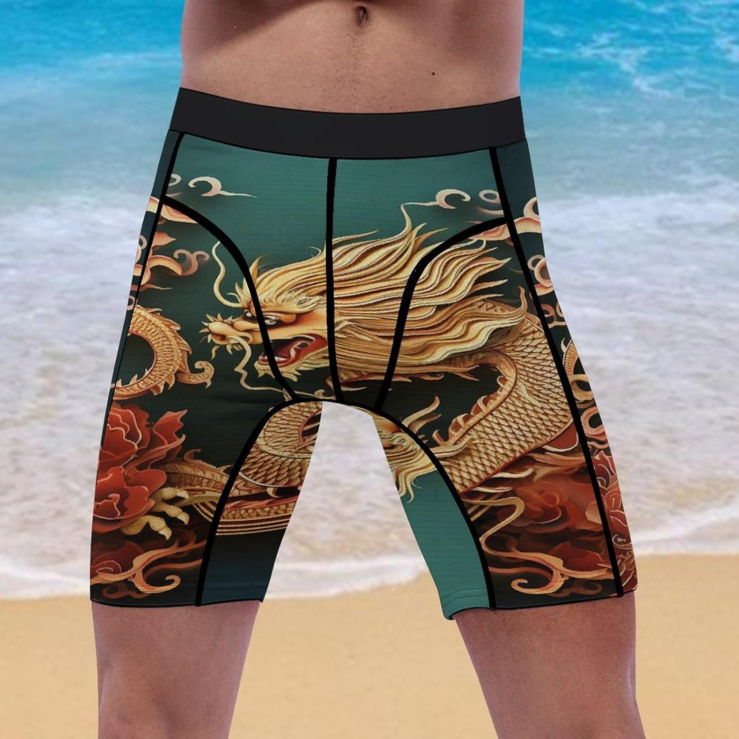 Dragon Chinese Background Compression Shorts Men Spandex Sport Shorts Workout Performance Baselayer Underwear