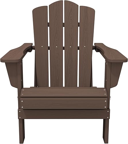 Vista 115 de KINGYES - Silla Adirondack plegable, sillas de patio de polietileno de alta densidad para todo tipo de clima, silla de césped con textura de madera