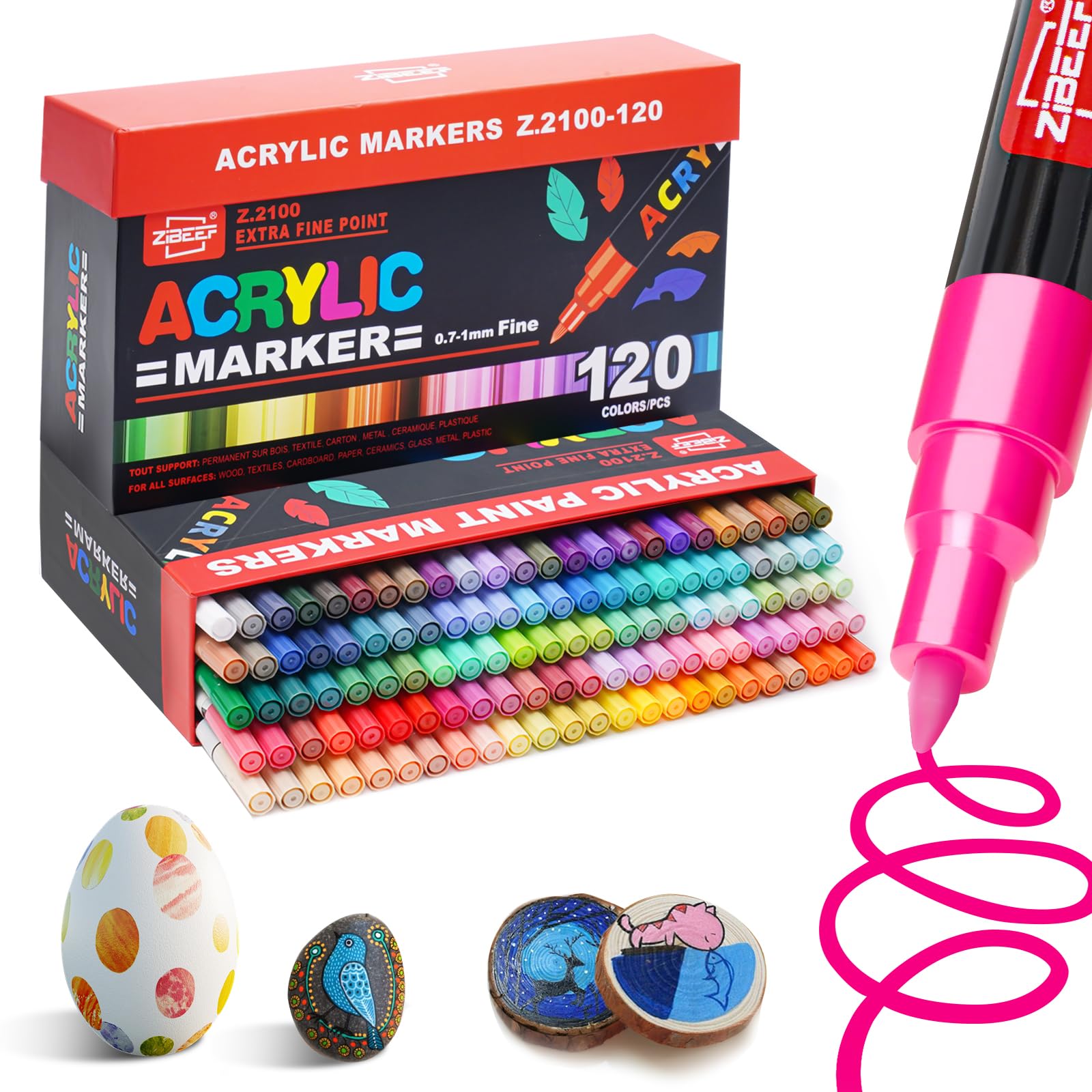 Guangna 120 Acrylic Paint Markers, Hardhead Extra Fine Tip Acrylic Paint Pen, Waterproof,Ideal for Wood, Metal, Plastic, Canvas, Fabric, Glass, Ceramic, Rock Painting DIY Art Supplies