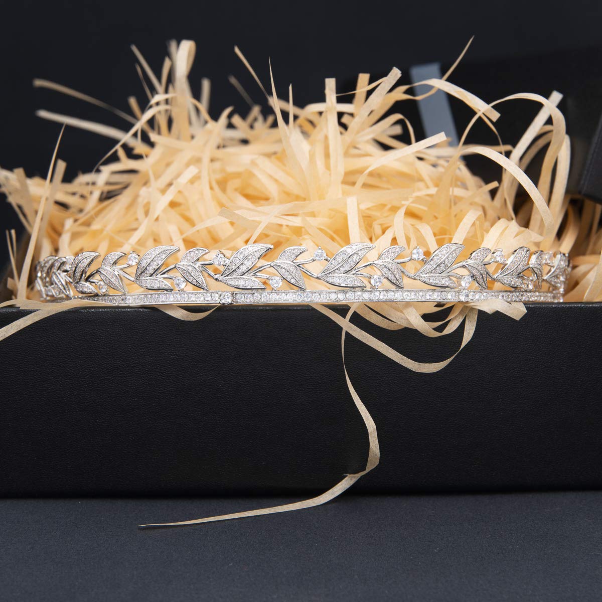 Zirkonia-Steinband für Hochzeit, Prinzessinnen-Diadem für Braut, Abschlussball, Haarschmuck in Kupfer, mit Zirkonia-Blättern, für Frauen