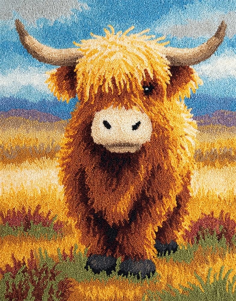 FWRTYCB Latch Hook Rug Kits,Scottish Highland Cow