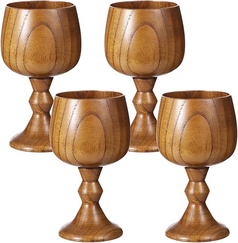Miniatura 2 de 4 copas de vino de azufaifo, copas de madera vintage de 5.1 onzas, vasos medievales, cálculos de madera maciza, vasos retro para beber agua para