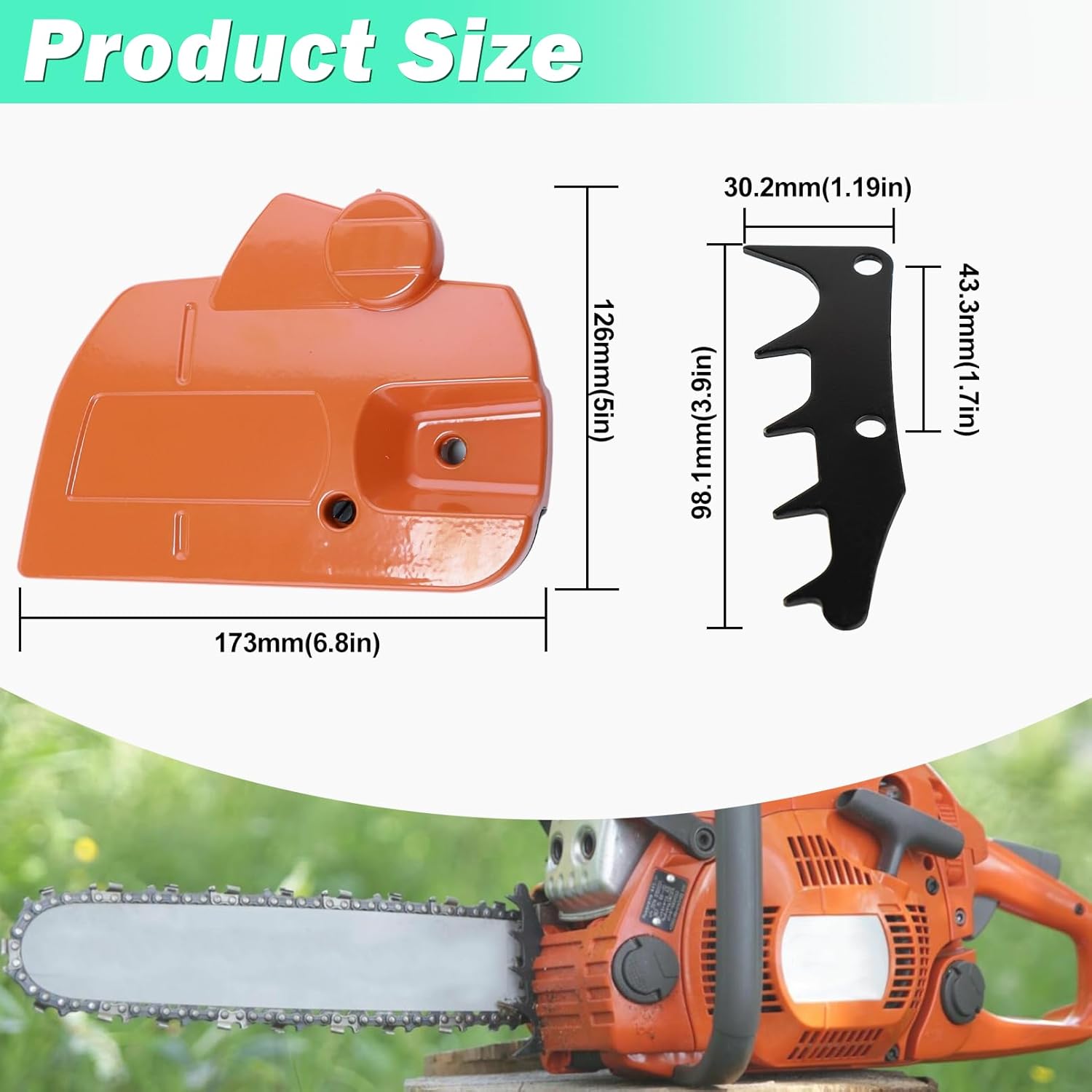 Chainsaw Brake Clutch Cover for Husqvarna 445 445E 450 450 Rancher Chainsaw, 445 Chain Brake Side Clutch Cover with Felling Dog Spike Bar Nut Top Cover Buckle Clips Parts 536329403 503894701