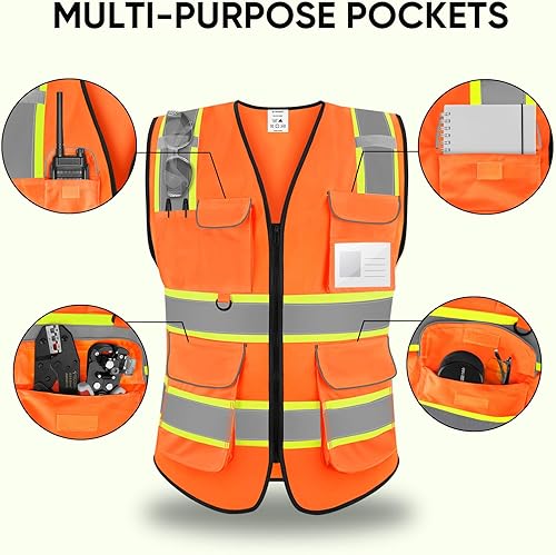 Vista 81 de TICONN Chaleco de seguridad reflectante de alta visibilidad clase II chaleco de malla para mujeres y hombres cumple con las normas ANSI Blanco