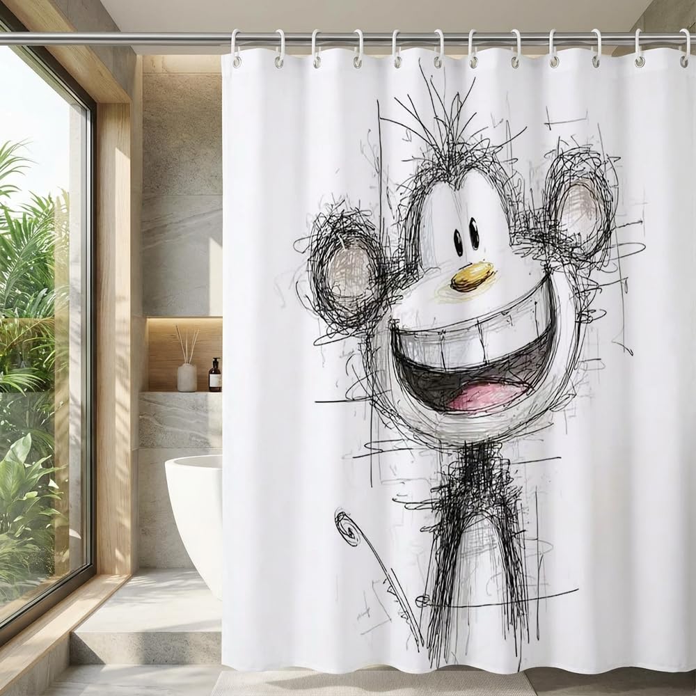 Zafyygh Colorful Funny Monkey Sketch Art Shower Curtain, 72X72 Inch Line Drawing Animal Graffiti Fabric, Humorous Bathroom Decor For Modern Spaces