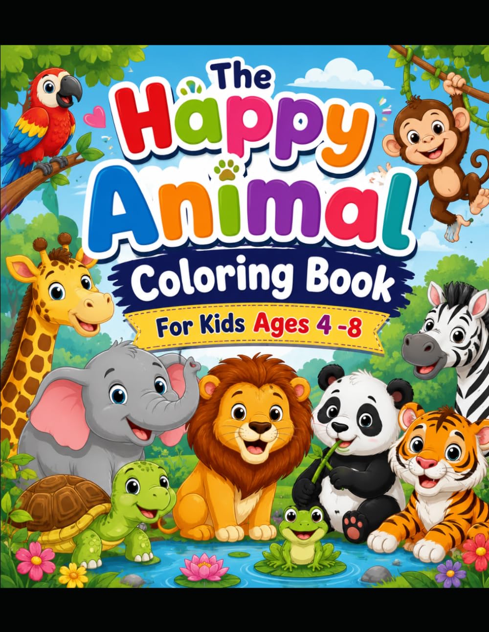 The Happy Animal Coloring Book For Kids Ages 4-8