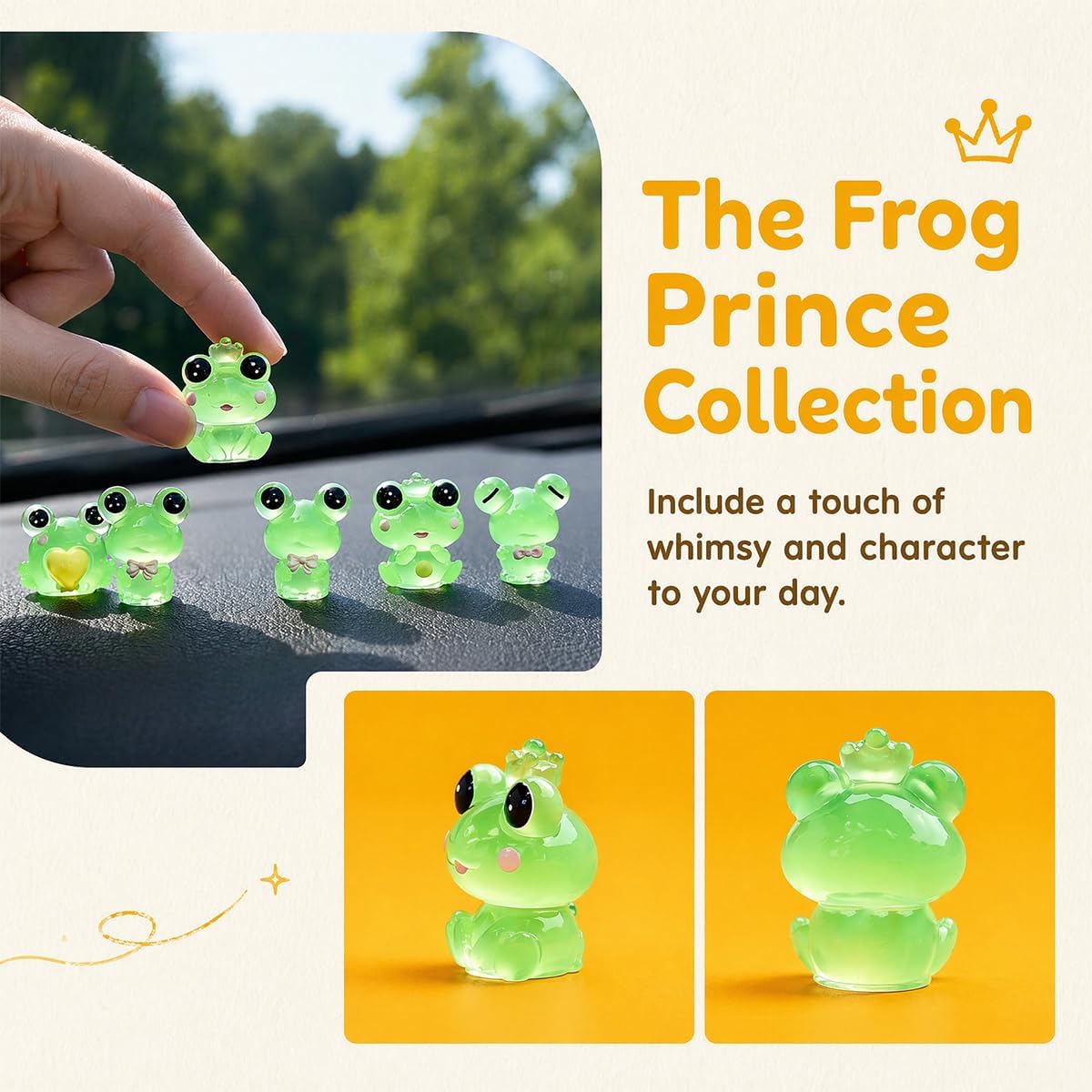 6PCS Luminous Frog Car Dashboard Decor, Cute Frog Figurines Resin Vehicle Rearview Mirror Ornament, Funny Auto Interior Computer Monitor Decoration Accessories, Universal Fit image 5