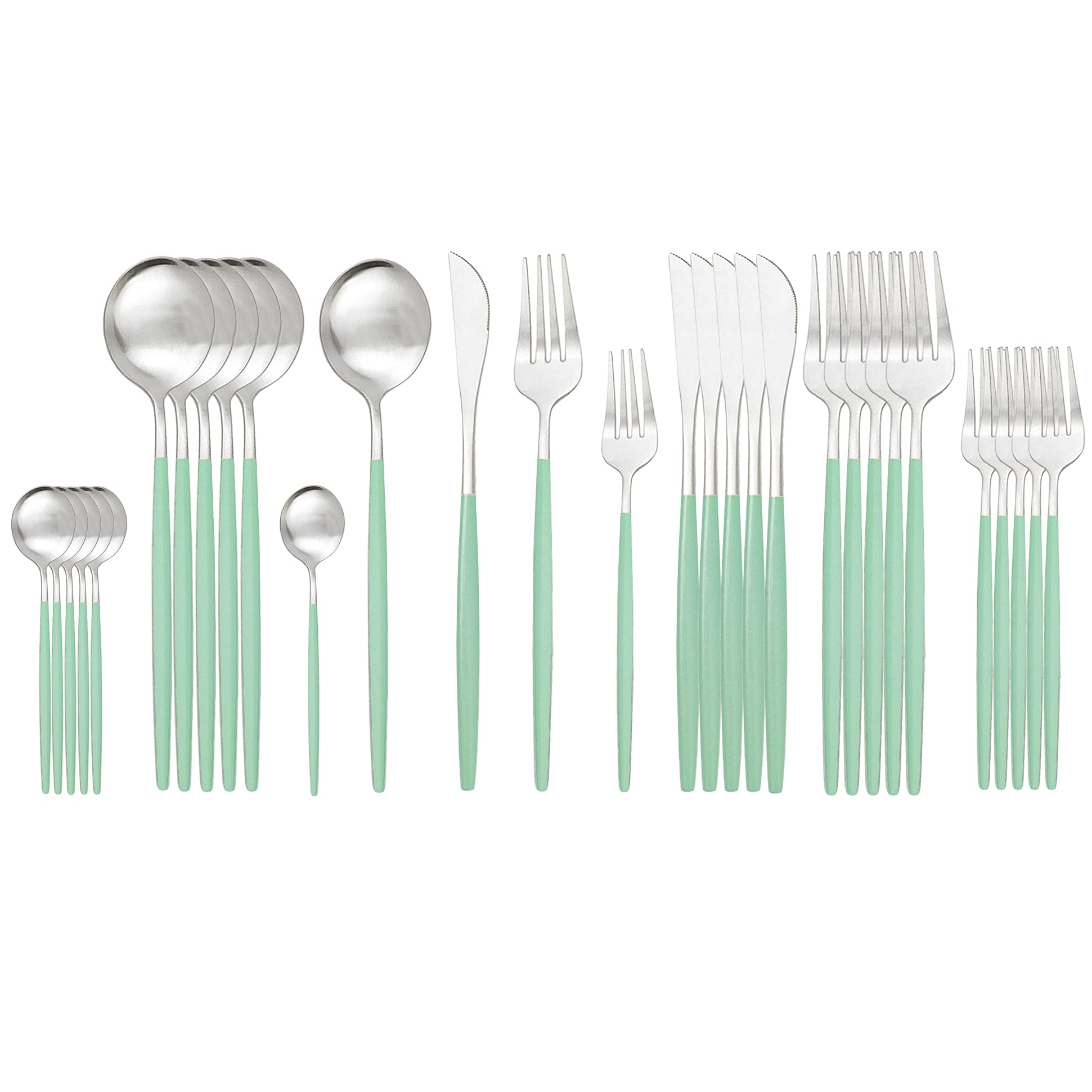 Ensemble de couverts en argenterie, ensemble 30 pièces, mat, couteau, cuillère, fourchette, vaisselle acier inoxydable, cuisine