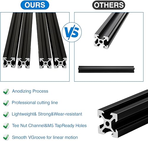 Miniatura 4 de 4 piezas de 19.685in 2020 V estándar europeo anodizado perfil de aluminio negro anodizado para impresora 3D y máquina CNC
