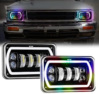 4x6 Inch LED Headlights with RGB Color Changing Halo Ring +Music Sync Mode Replacement for H4651/H4652/H4656/H6545 Truck Fits Chevy S10 Blazer 1994 1995 1996 1997 Peterbilt Freightinger F-ord Probe