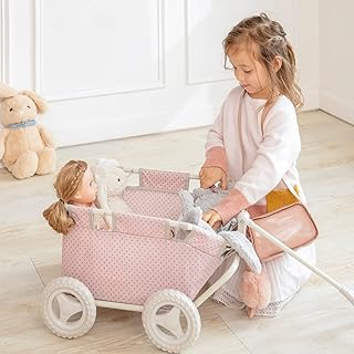 Olivia's Little World - Polka Dots Folding Princess Baby Doll Wagon, Stuffed Animal, Toy Storage Wagon, Pink Polka Dots