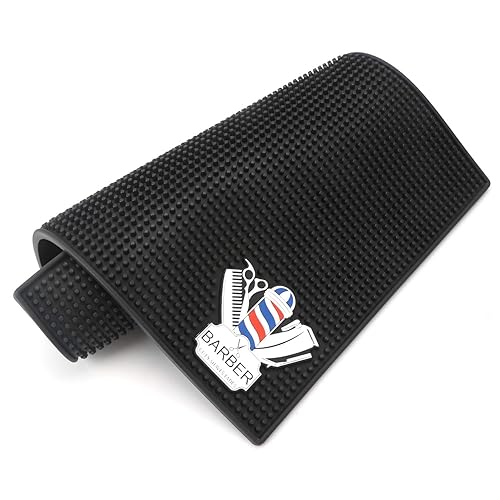 Miniatura 7 de Segbeauty - Tapete de peluquería antideslizante para cortapelas, 11.8 x 17.7 pulgadas, PVC negro, flexible, grueso, tapete organizador de estación