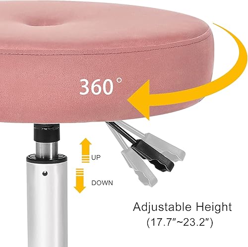 Miniatura 22 de Adeco Moderno taburete redondo de mármol negro para sala de maquillaje, altura de terciopelo ajustable, 360 pies giratorios con base de metal Mármol