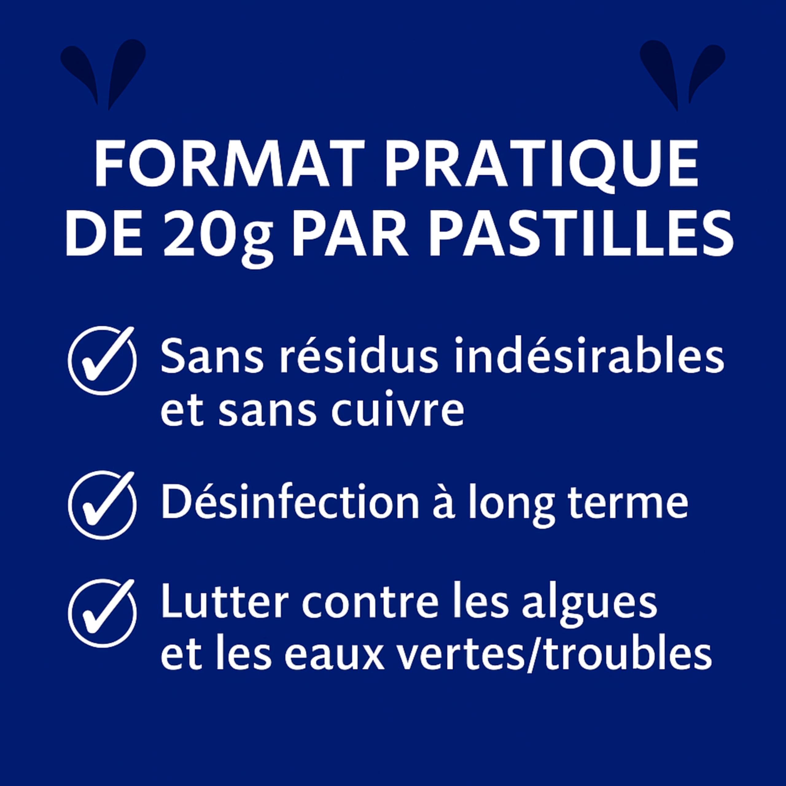Chlore Multi Blue Pastilles de 20g Multifonctions - Traitement Tout-en-Un pour Piscine - Désinfectant, Algicide, Stabilisant, Clarifiant - Maintient l'eau Transparente et cristalline (1KG)