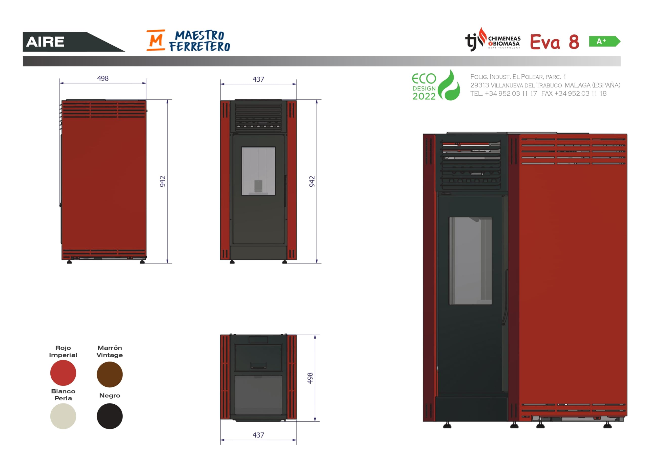 TJ - Estufa de Pellets Modelo EVA de 8 kW color MARRON