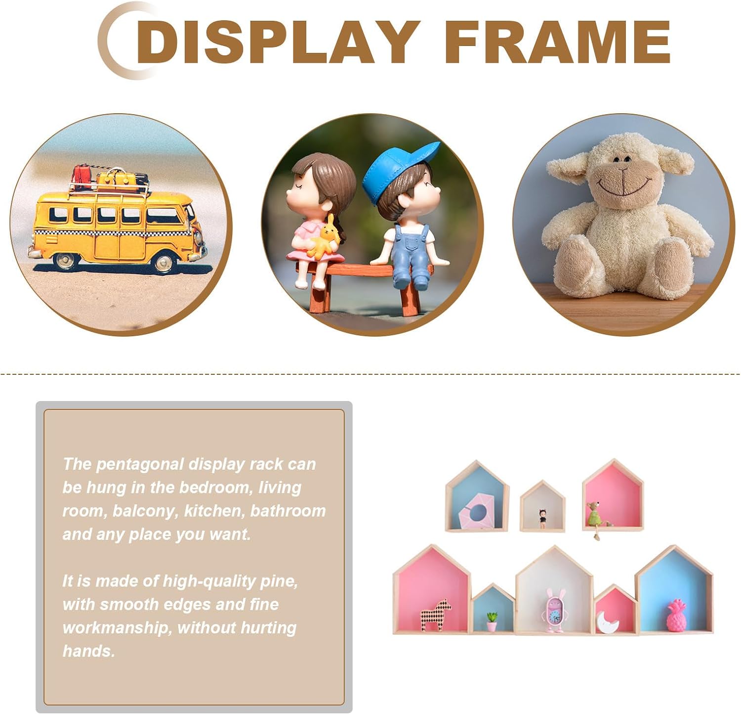Tofficu 3pcs House Shaped Wooden Wall-Mounted Storage Basket and Decorative Shelf Set with Strong Bearing Capacity, Multifunctional Wall Decoration for Home or Room