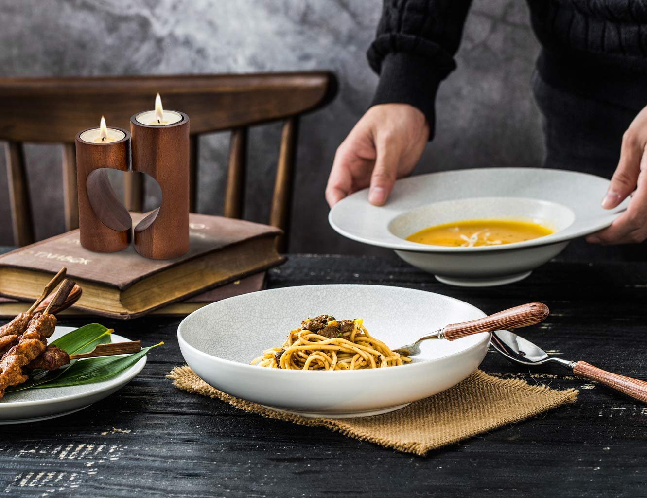 Porta Candele da Tavolo a Forma di Cuore, Set Soprammobili Moderni Legno, Centrotavola per Decorazioni Casa - Bruno