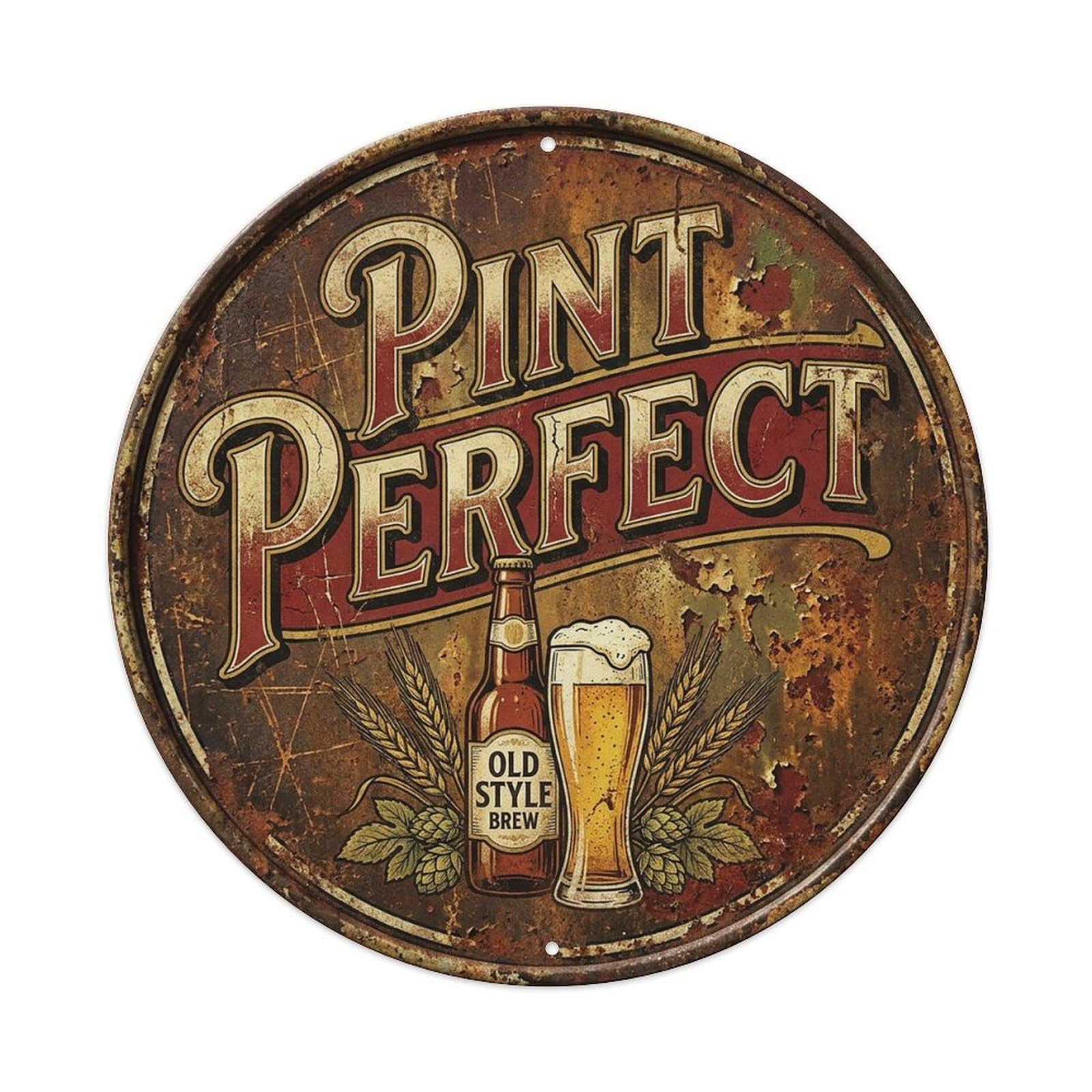 Vintage Beer Rustic Pint Perfect Retro Bar for Pub Vintage Metal Tin Sign Plaque Wall Decor for Cafe, Club Bar, Office, Garden Metal Poster 8x8Inch