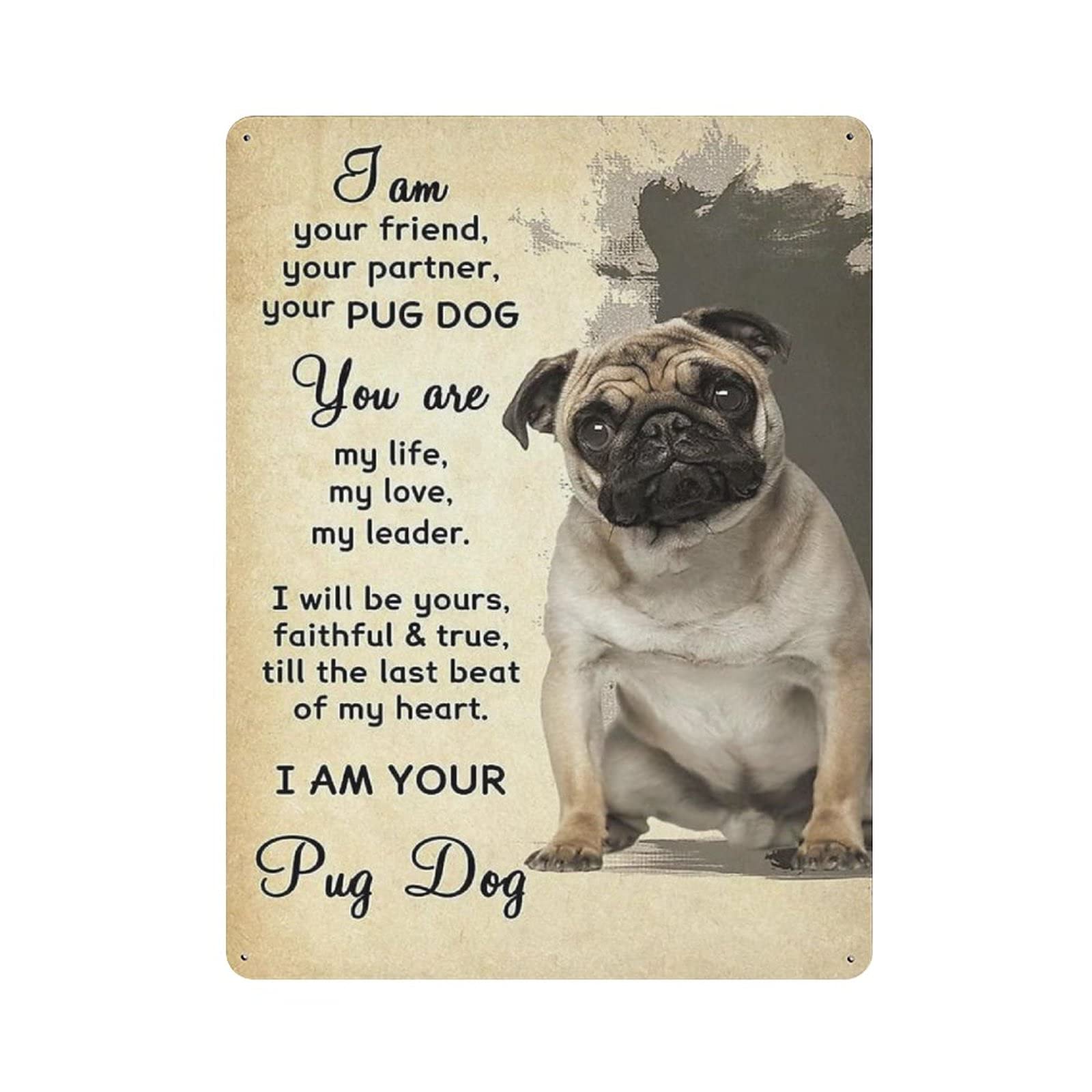 Hdadwy Pug Dog Metal Tin Sign Vintage Tin Poster Metal Sign Wall Decoration Country Kitchen Home Garage Decor 16"X12"