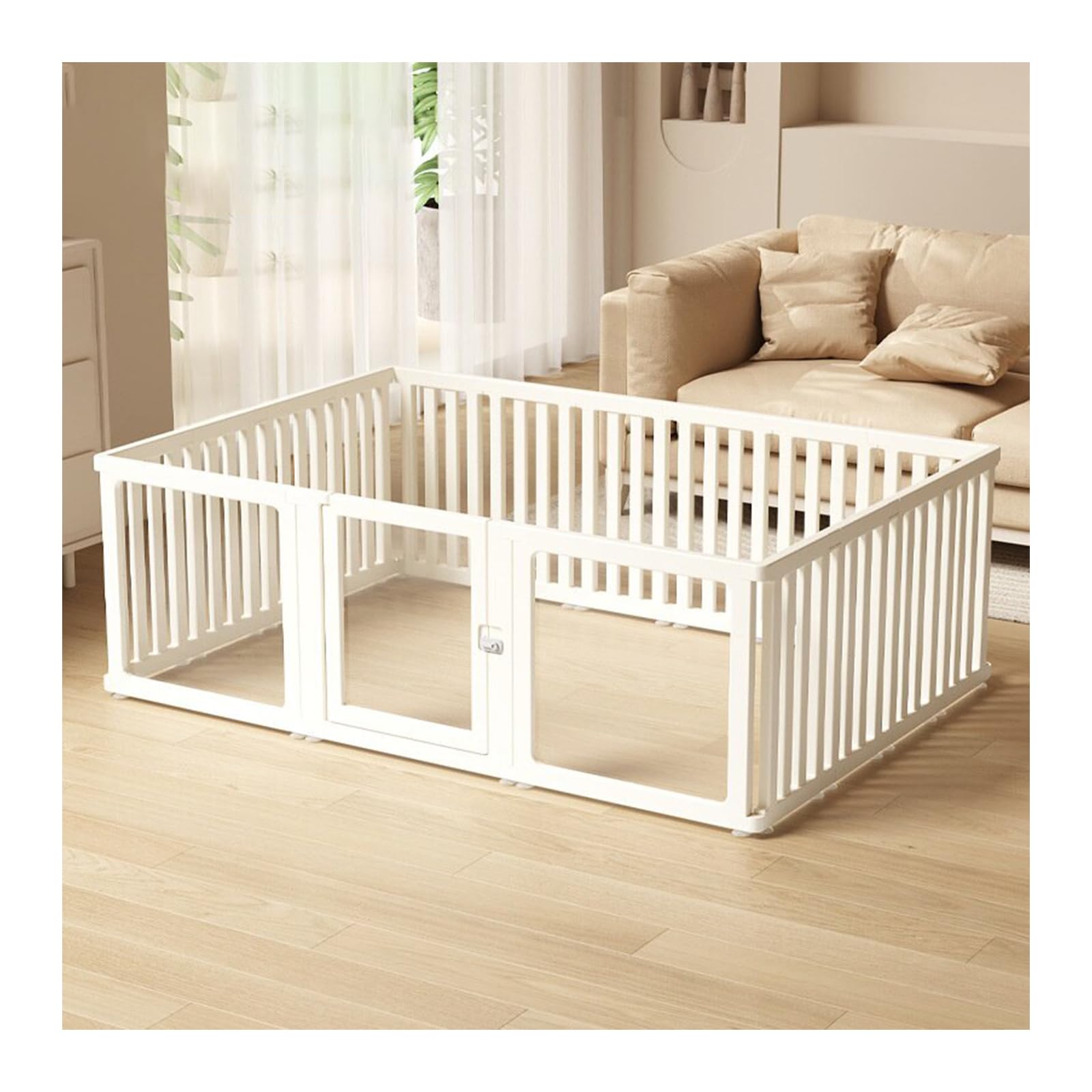 Corral Modular para Perros con Puerta, Valla de HDPE para Perros Pequeños y Medianos, Valla Interior de Acrílico Transparente de 360°(Size:186 * 126 * 60cm/73 * 50 * 24in)