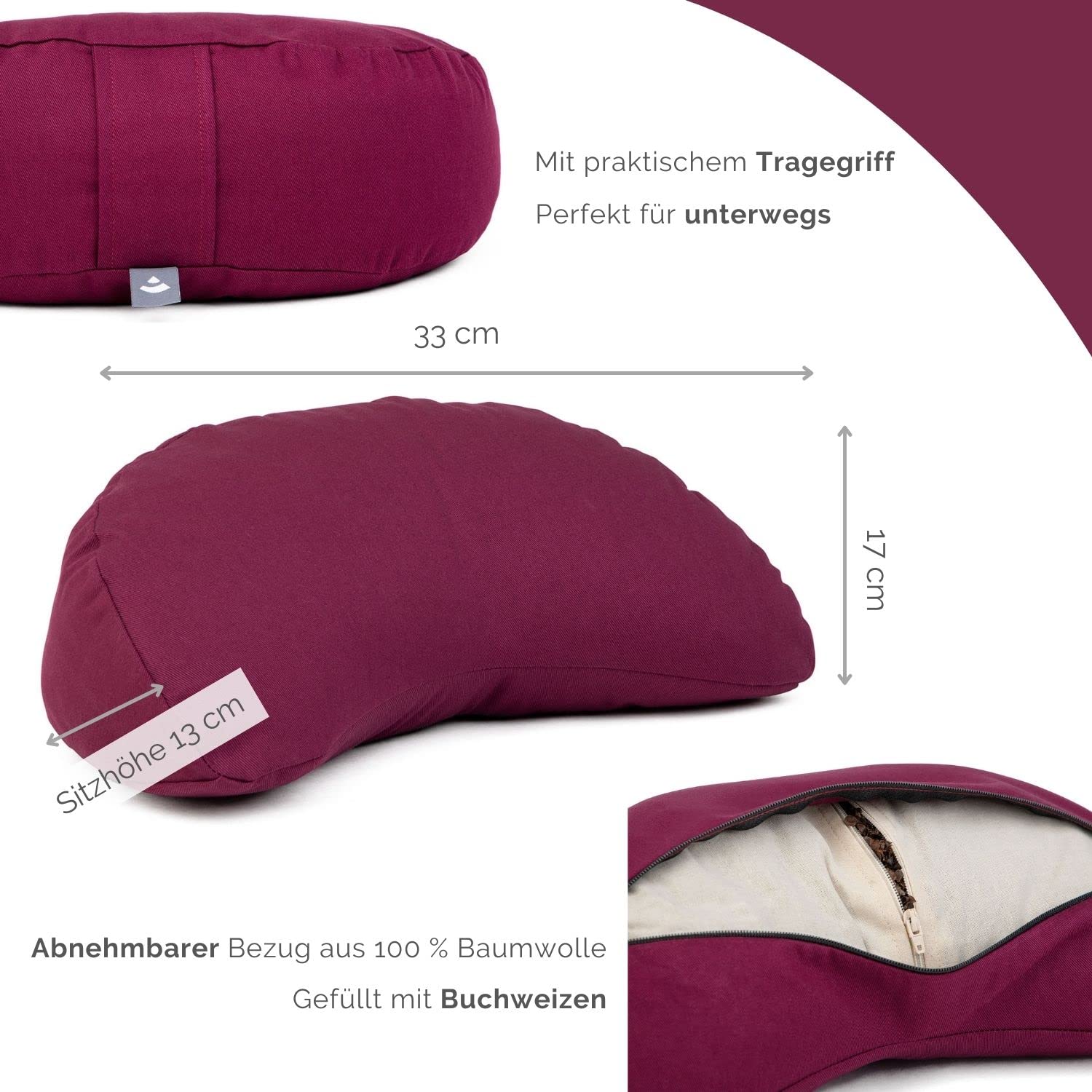 Zafu, Cojín De Meditación De Yoga, De Algodón O Cáñamo, Relleno Orgánico Trigo Sarraceno – 2 Tamaños, Variedad De Colores – Fabricado En Estados Unidos, Por Productos Bean., Natural