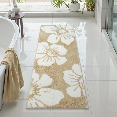 Miniatura 8 de Uphome Alfombra de baño larga con hojas abstractas coloridas, antideslizante, absorbente de agua, alfombra de baño bohemia, microfibra suave,